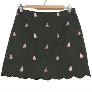 Lilly Pulitzer | Black Sailboat Print Mini Skirt w/ Scallop Hem (Size 6 Petite)